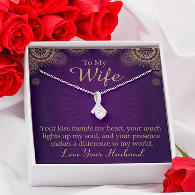 Wife Gift Your Kiss Mends My Heart Eternity Ribbon Stone Pendant 14K White Gold Stainless Steel Jewelry Gift  - Alluring Beauty Necklace Gift For Her