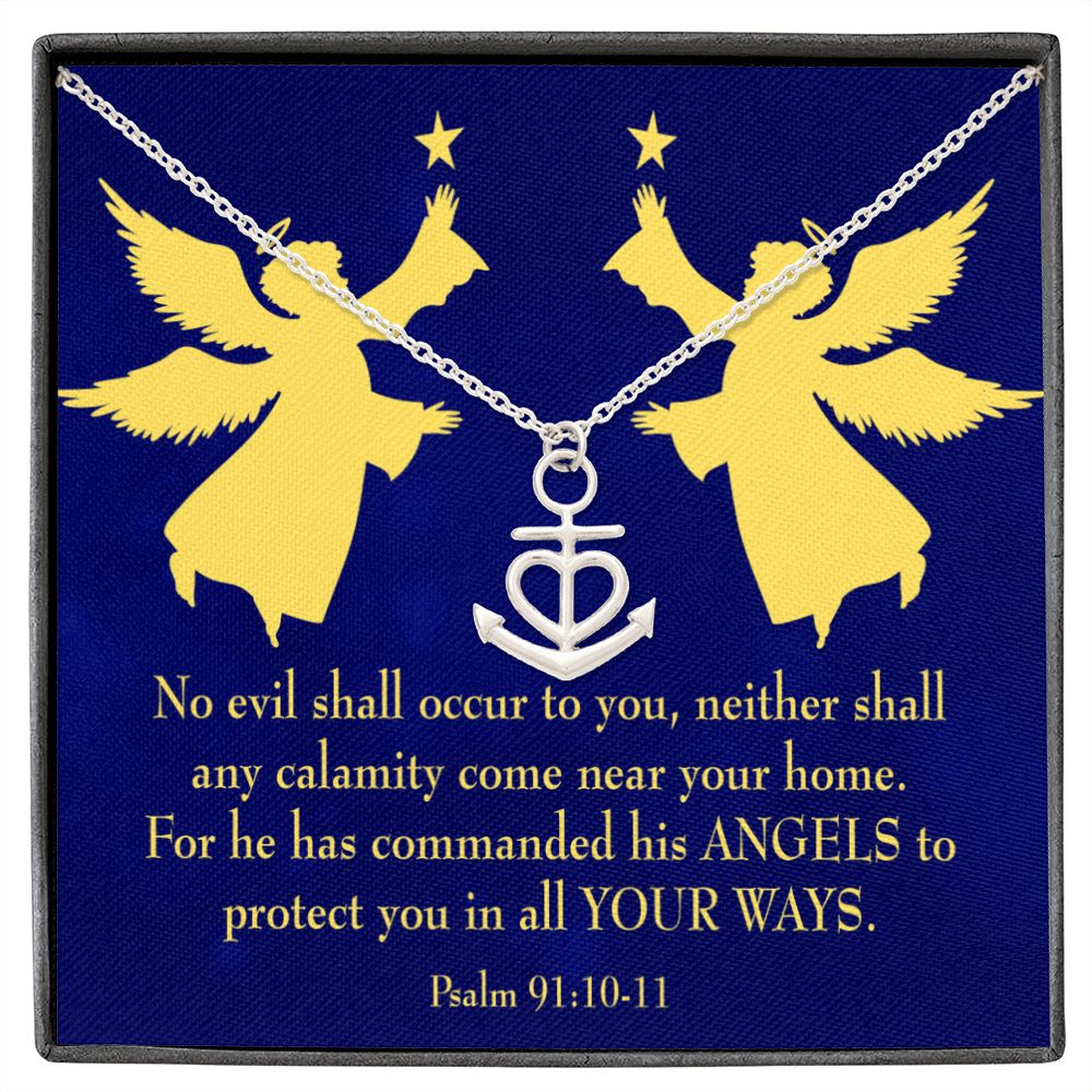 Psalm 91 Gift Gold Keepsake Scripture Card Anchor Pendant Stainless Steel Guardian Angels Quote - Anchor Necklace Love Messages Gifts