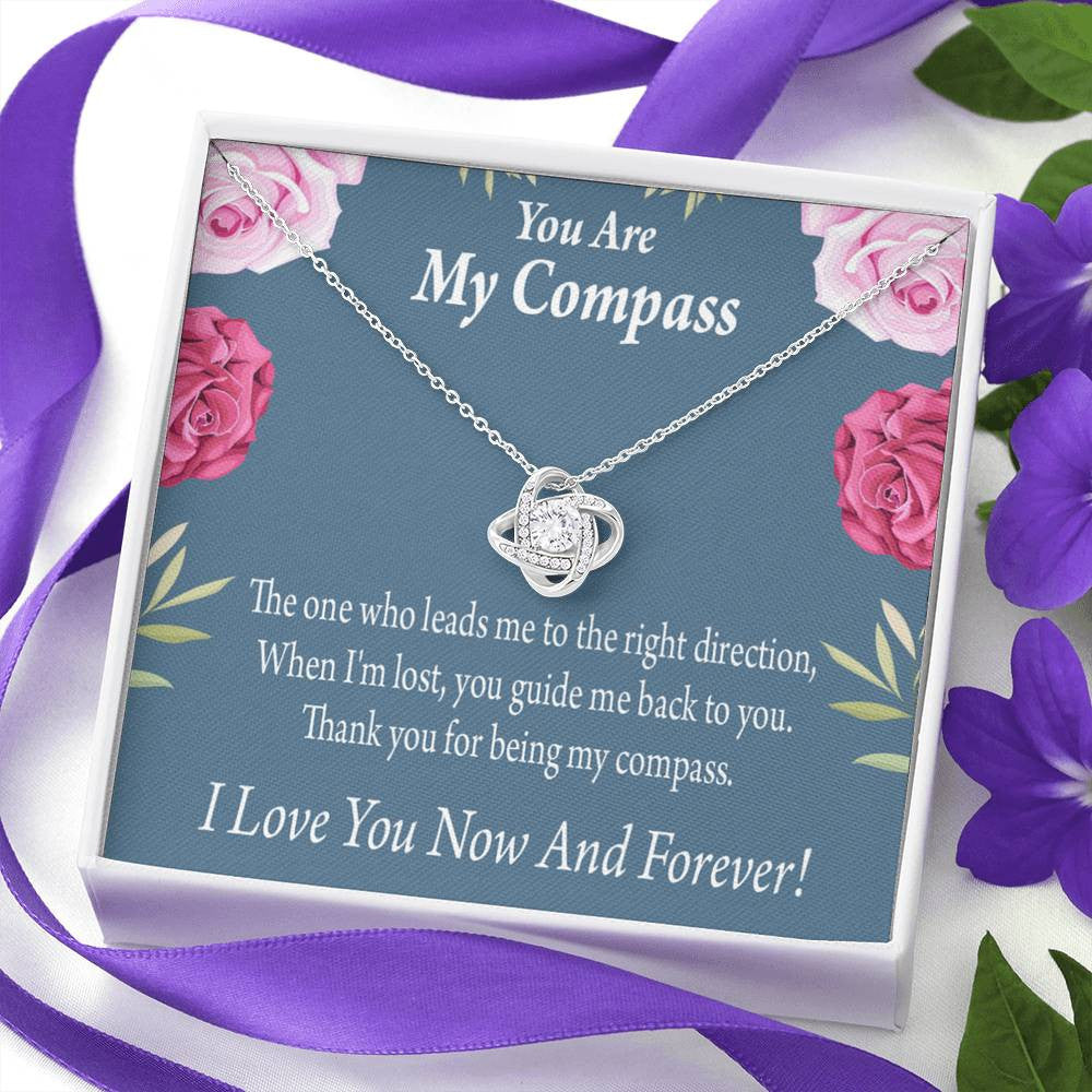 To My Wife Girlfriend You Are My Compass Love Knot Pendant Necklace Stainless Steel W Cz Stone - Luxury Love Knot Necklace Meanful Gift Idea For Her/Him