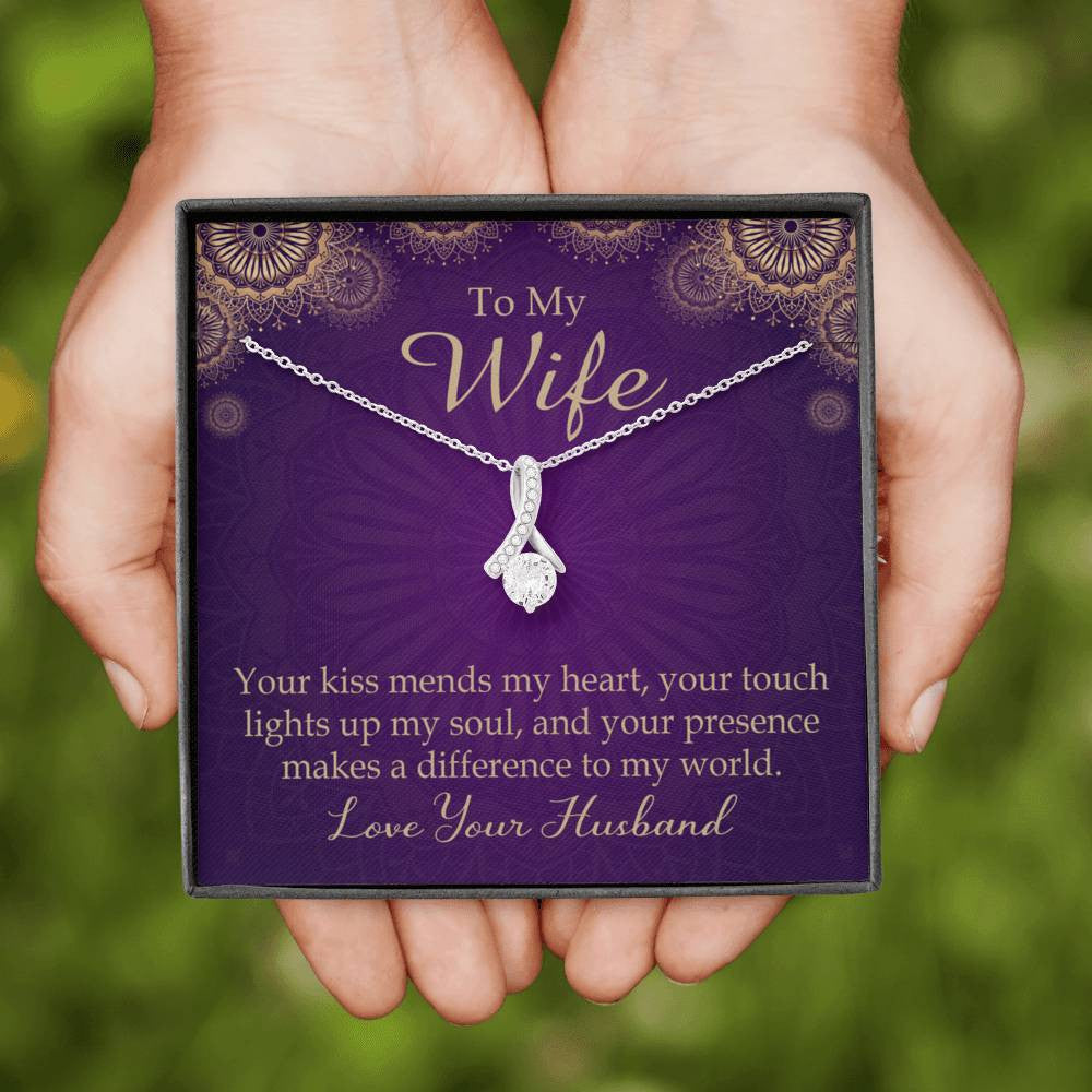 Wife Gift Your Kiss Mends My Heart Eternity Ribbon Stone Pendant 14K White Gold Stainless Steel Jewelry Gift  - Alluring Beauty Necklace Gift For Her