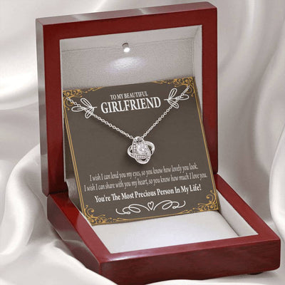 To My Girlfriend Precious Love Love Knot Pendant Necklace Stainless Steel W Cz Stone - Luxury Love Knot Necklace Meanful Gift Idea For Her/Him