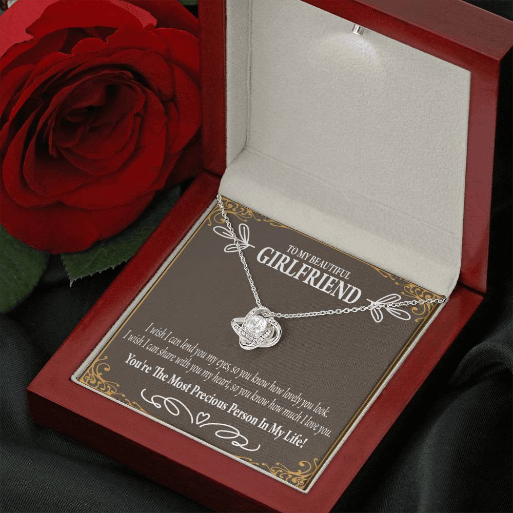 To My Girlfriend Precious Love Love Knot Pendant Necklace Stainless Steel W Cz Stone - Luxury Love Knot Necklace Meanful Gift Idea For Her/Him