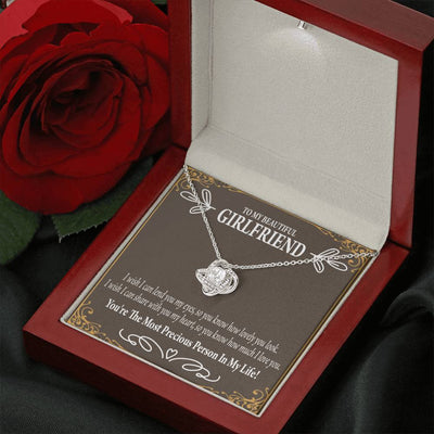 To My Girlfriend Precious Love Love Knot Pendant Necklace Stainless Steel W Cz Stone - Luxury Love Knot Necklace Meanful Gift Idea For Her/Him