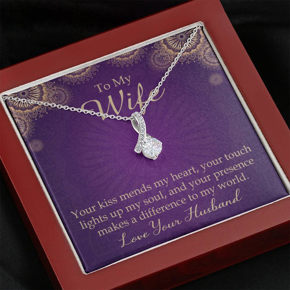Wife Gift Your Kiss Mends My Heart Eternity Ribbon Stone Pendant 14K White Gold Stainless Steel Jewelry Gift  - Alluring Beauty Necklace Gift For Her