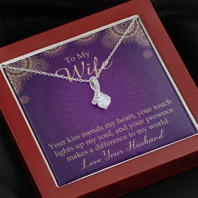 Wife Gift Your Kiss Mends My Heart Eternity Ribbon Stone Pendant 14K White Gold Stainless Steel Jewelry Gift  - Alluring Beauty Necklace Gift For Her