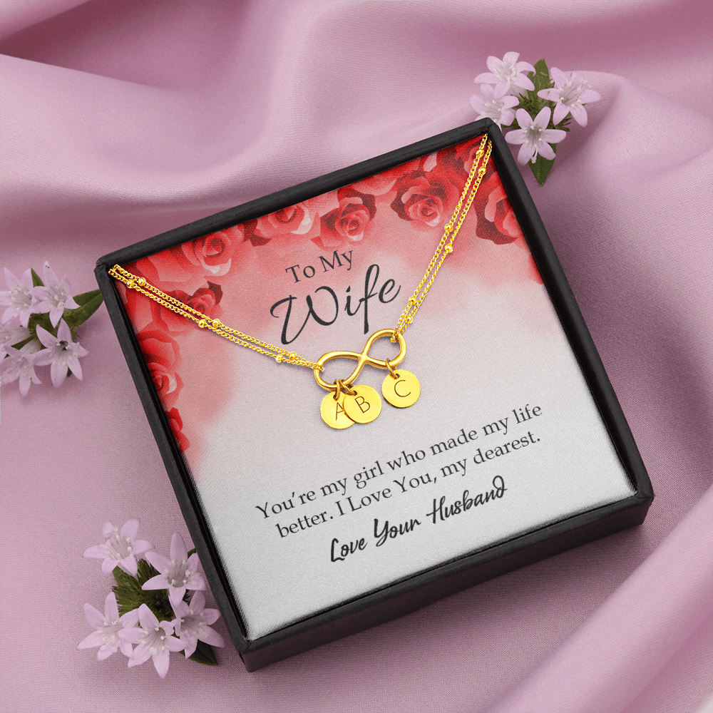 To My Wife You're My Girl Infinity Bracelet With Initial Charms - Infinity Bracelet