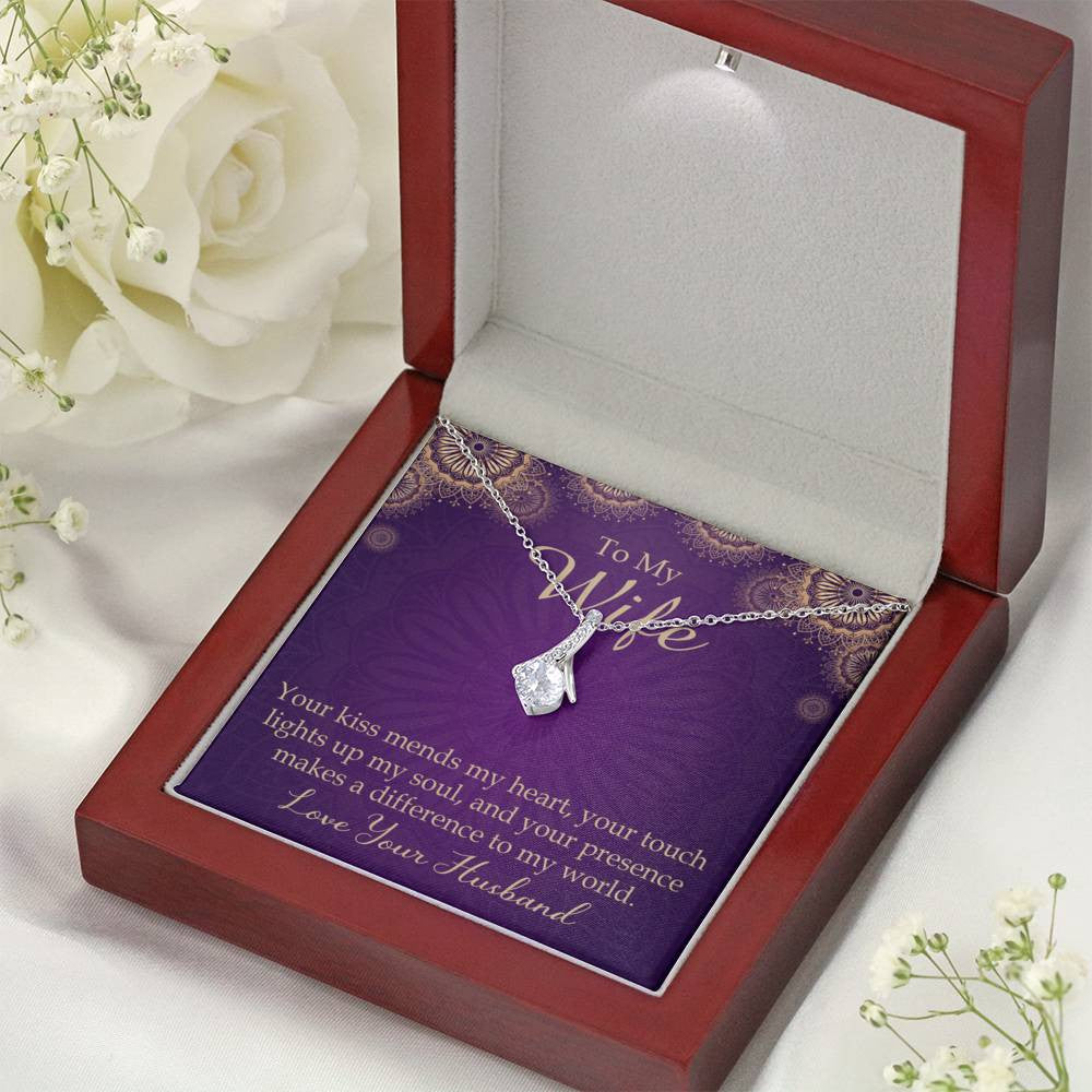 Wife Gift Your Kiss Mends My Heart Eternity Ribbon Stone Pendant 14K White Gold Stainless Steel Jewelry Gift  - Alluring Beauty Necklace Gift For Her