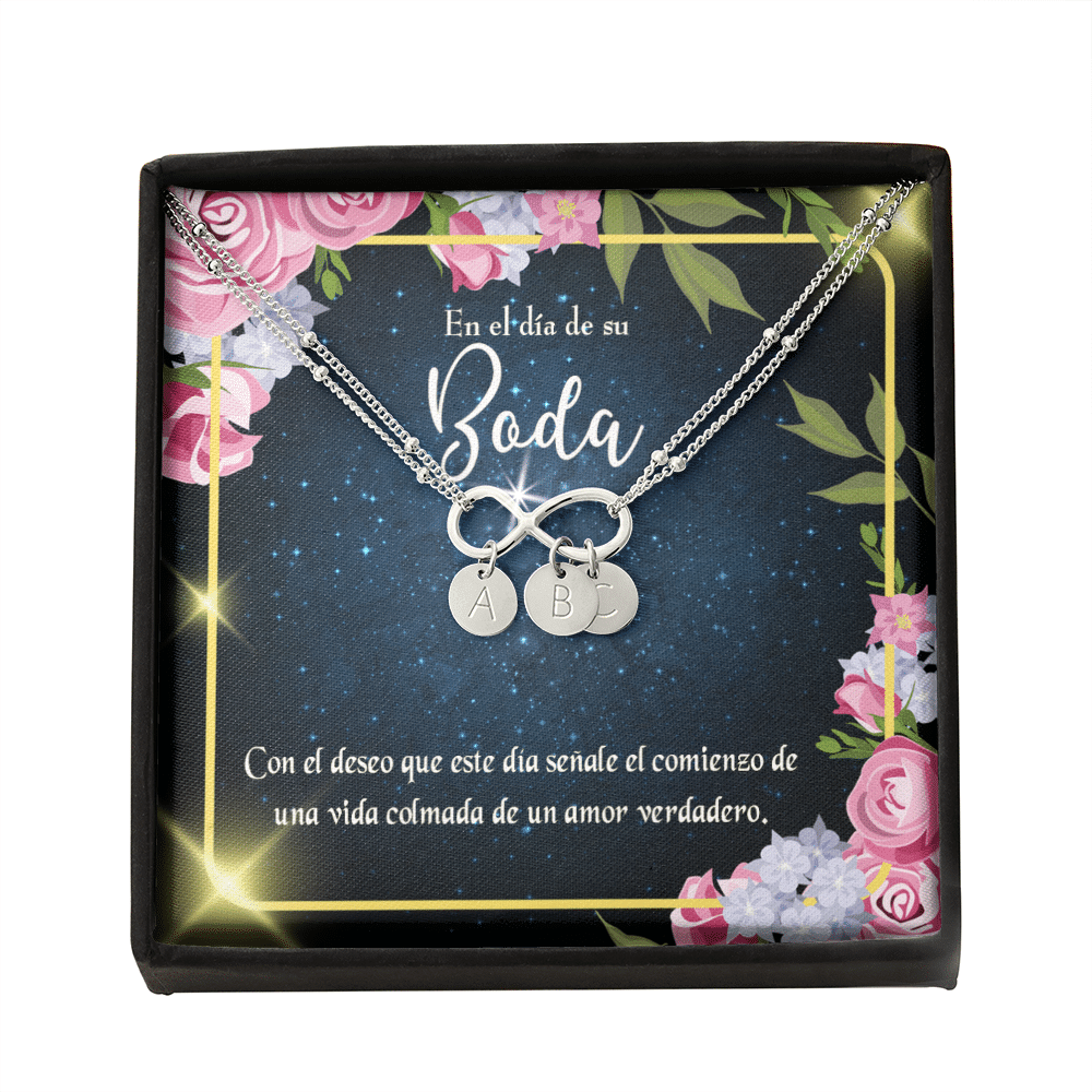 To My Wife En El D�a De Su Boda Infinity Bracelet With Initial Charms - Infinity Bracelet