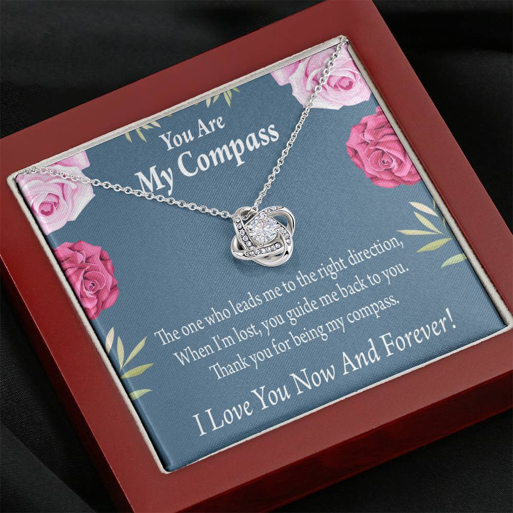 To My Wife Girlfriend You Are My Compass Love Knot Pendant Necklace Stainless Steel W Cz Stone - Luxury Love Knot Necklace Meanful Gift Idea For Her/Him