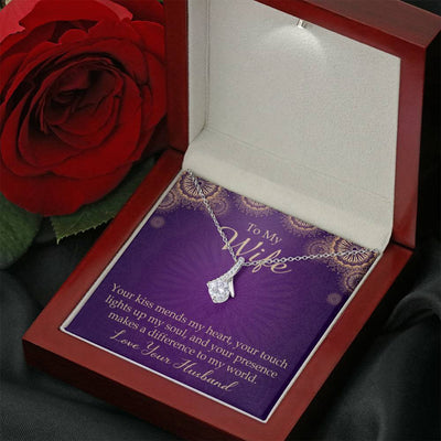 Wife Gift Your Kiss Mends My Heart Eternity Ribbon Stone Pendant 14K White Gold Stainless Steel Jewelry Gift  - Alluring Beauty Necklace Gift For Her