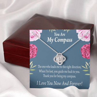 To My Wife Girlfriend You Are My Compass Love Knot Pendant Necklace Stainless Steel W Cz Stone - Luxury Love Knot Necklace Meanful Gift Idea For Her/Him