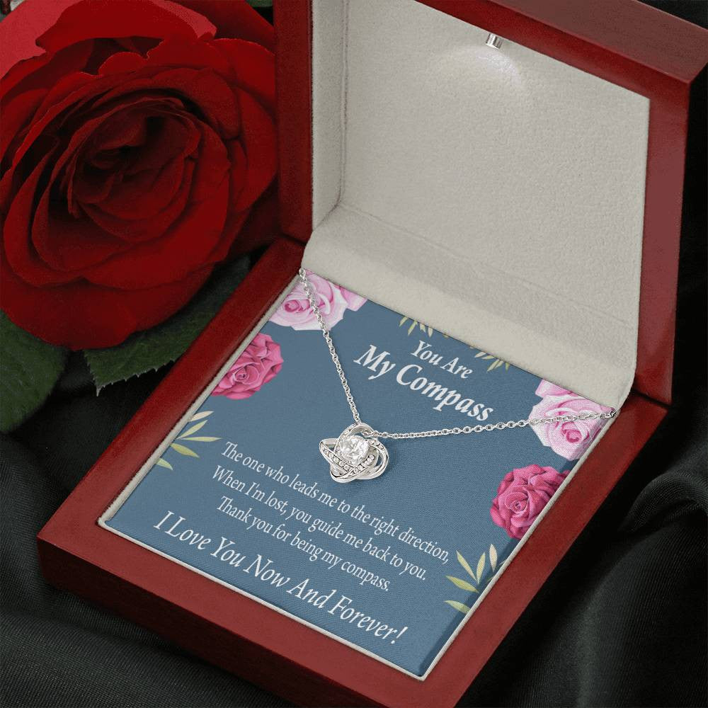To My Wife Girlfriend You Are My Compass Love Knot Pendant Necklace Stainless Steel W Cz Stone - Luxury Love Knot Necklace Meanful Gift Idea For Her/Him