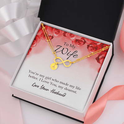 To My Wife You're My Girl Infinity Bracelet With Initial Charms - Infinity Bracelet