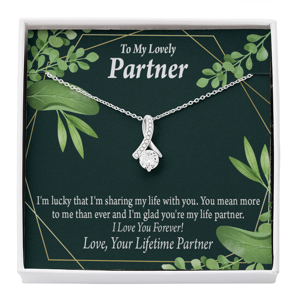 For My Partner Lucky To Have You Eternity Ribbon Stone Necklace 14K White Gold Keepsake Card Partner Gift - Alluring Beauty Necklace Gift For Her