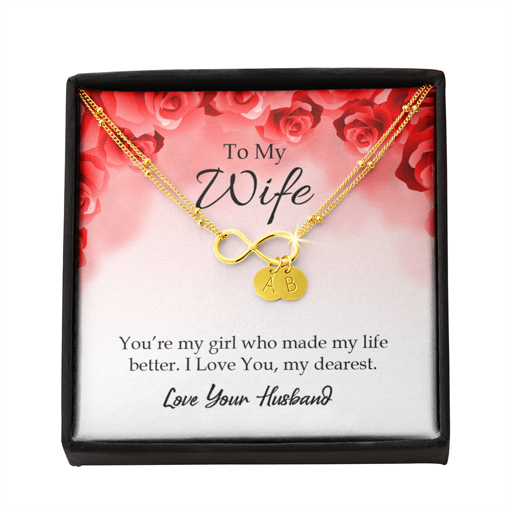 To My Wife You're My Girl Infinity Bracelet With Initial Charms - Infinity Bracelet