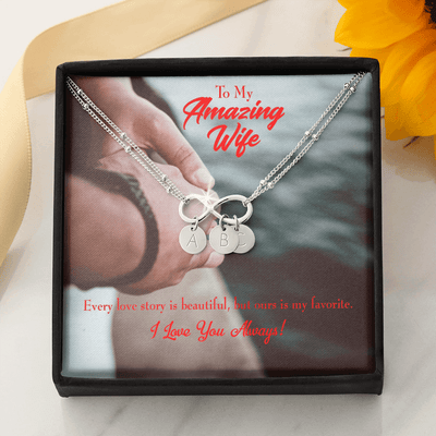 To My Wife Beautiful Love Story Infinity Bracelet With Initial Charms - Infinity Bracelet