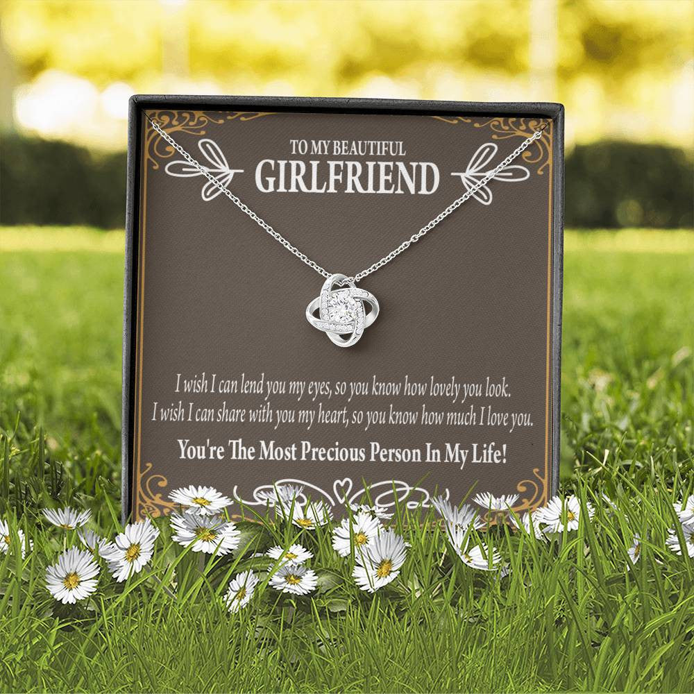 To My Girlfriend Precious Love Love Knot Pendant Necklace Stainless Steel W Cz Stone - Luxury Love Knot Necklace Meanful Gift Idea For Her/Him