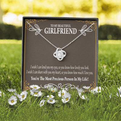 To My Girlfriend Precious Love Love Knot Pendant Necklace Stainless Steel W Cz Stone - Luxury Love Knot Necklace Meanful Gift Idea For Her/Him
