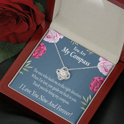To My Wife Girlfriend You Are My Compass Love Knot Pendant Necklace Stainless Steel W Cz Stone - Luxury Love Knot Necklace Meanful Gift Idea For Her/Him