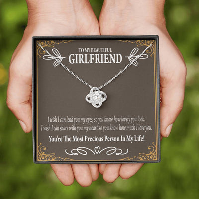 To My Girlfriend Precious Love Love Knot Pendant Necklace Stainless Steel W Cz Stone - Luxury Love Knot Necklace Meanful Gift Idea For Her/Him