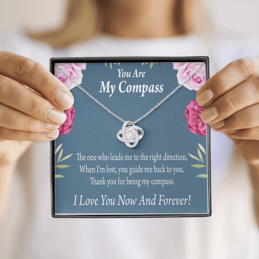 To My Wife Girlfriend You Are My Compass Love Knot Pendant Necklace Stainless Steel W Cz Stone - Luxury Love Knot Necklace Meanful Gift Idea For Her/Him