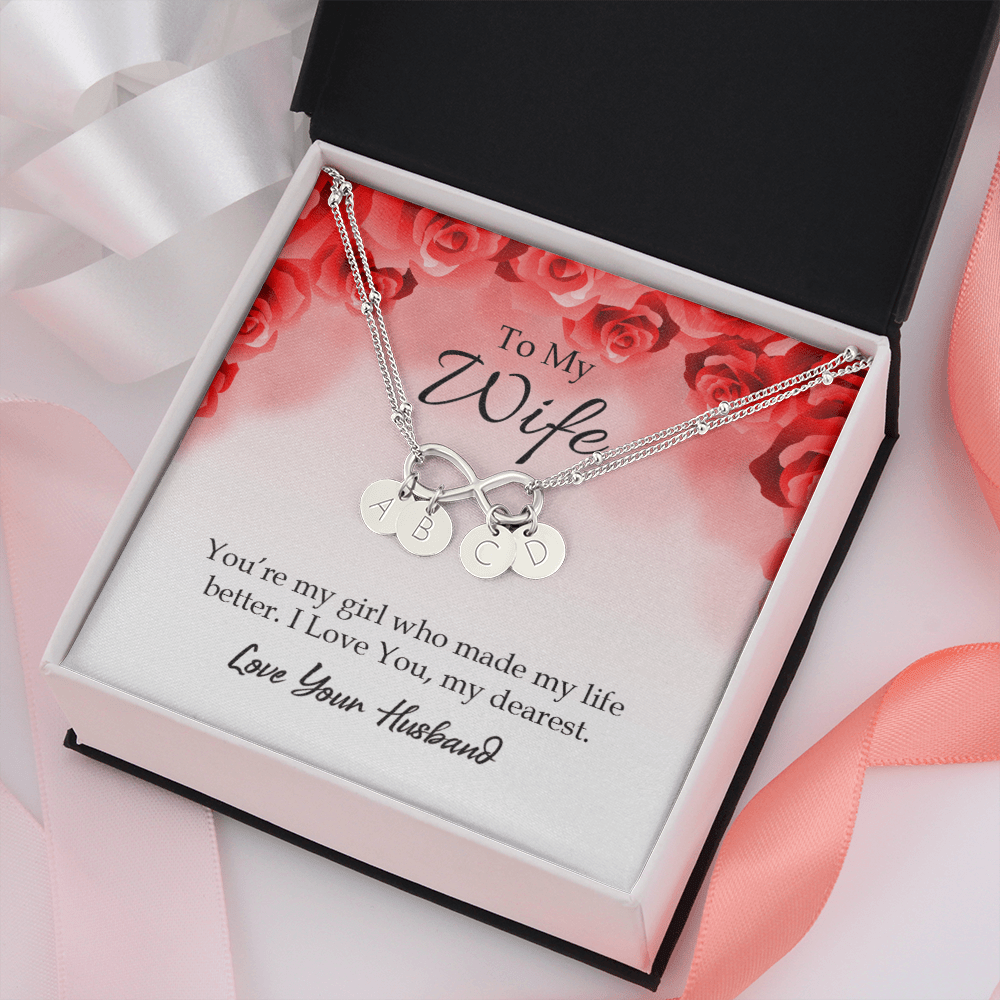 To My Wife You're My Girl Infinity Bracelet With Initial Charms - Infinity Bracelet