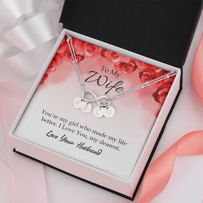 To My Wife You're My Girl Infinity Bracelet With Initial Charms - Infinity Bracelet