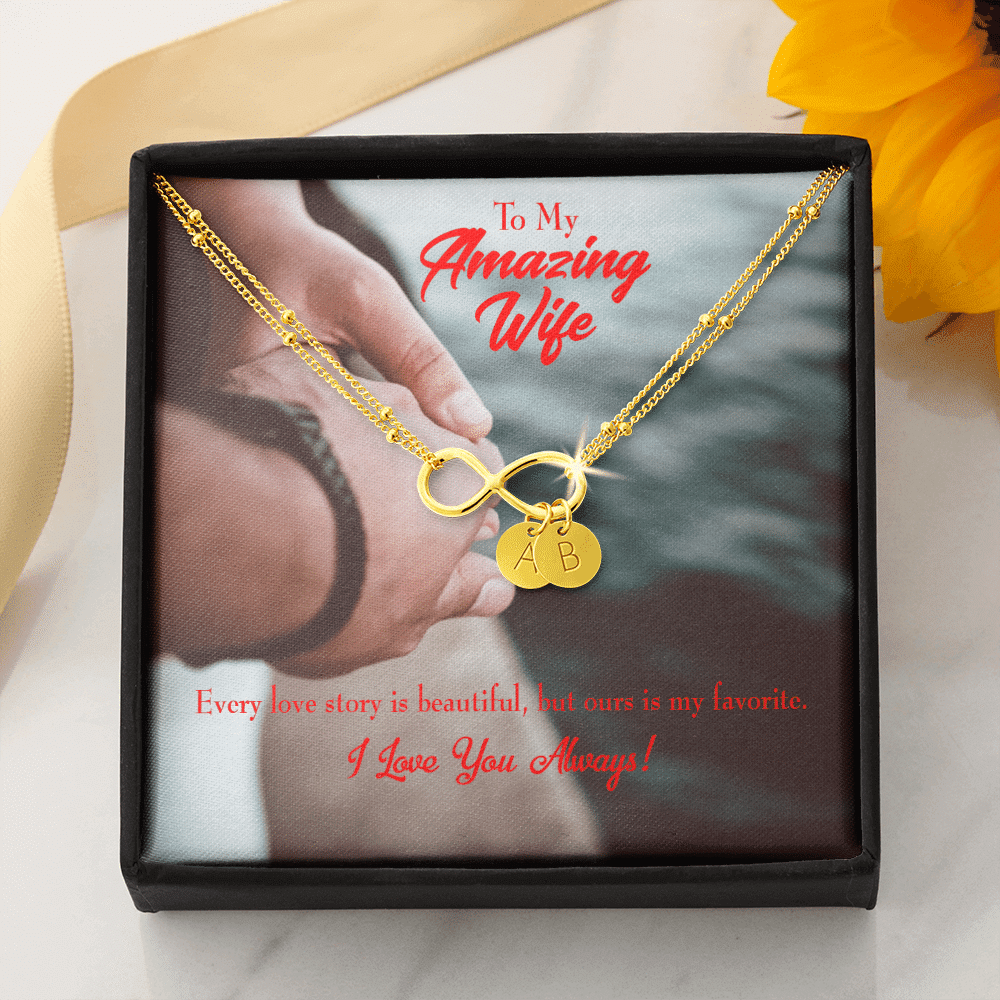 To My Wife Beautiful Love Story Infinity Bracelet With Initial Charms - Infinity Bracelet