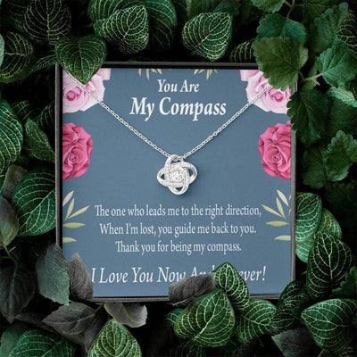 To My Wife Girlfriend You Are My Compass Love Knot Pendant Necklace Stainless Steel W Cz Stone - Luxury Love Knot Necklace Meanful Gift Idea For Her/Him
