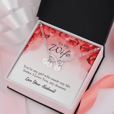 To My Wife You're My Girl Infinity Bracelet With Initial Charms - Infinity Bracelet