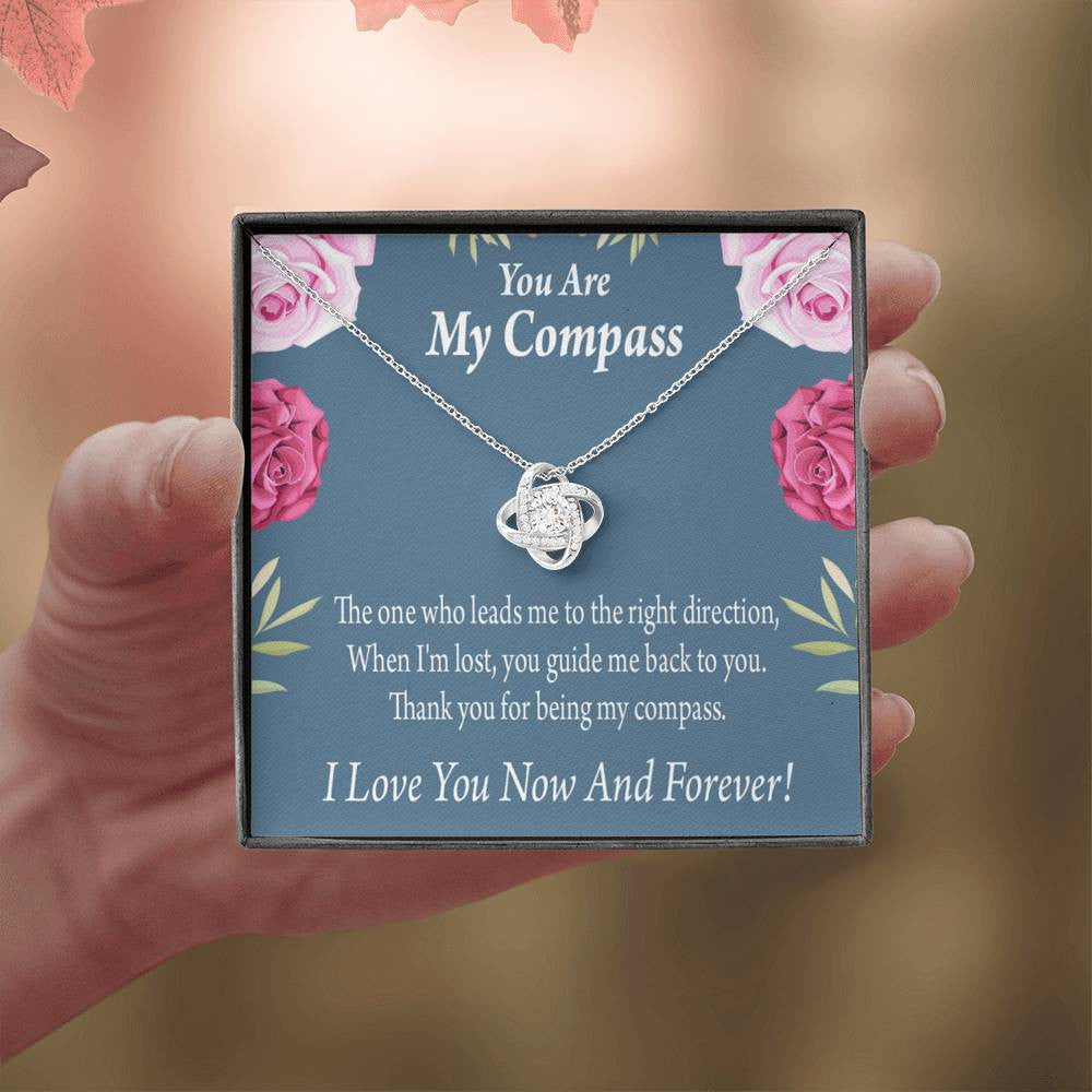 To My Wife Girlfriend You Are My Compass Love Knot Pendant Necklace Stainless Steel W Cz Stone - Luxury Love Knot Necklace Meanful Gift Idea For Her/Him