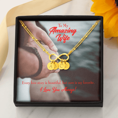 To My Wife Beautiful Love Story Infinity Bracelet With Initial Charms - Infinity Bracelet