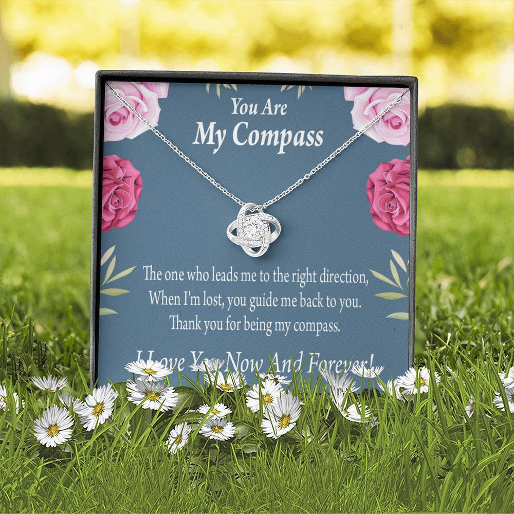 To My Wife Girlfriend You Are My Compass Love Knot Pendant Necklace Stainless Steel W Cz Stone - Luxury Love Knot Necklace Meanful Gift Idea For Her/Him