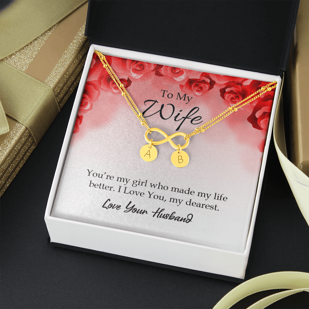 To My Wife You're My Girl Infinity Bracelet With Initial Charms - Infinity Bracelet