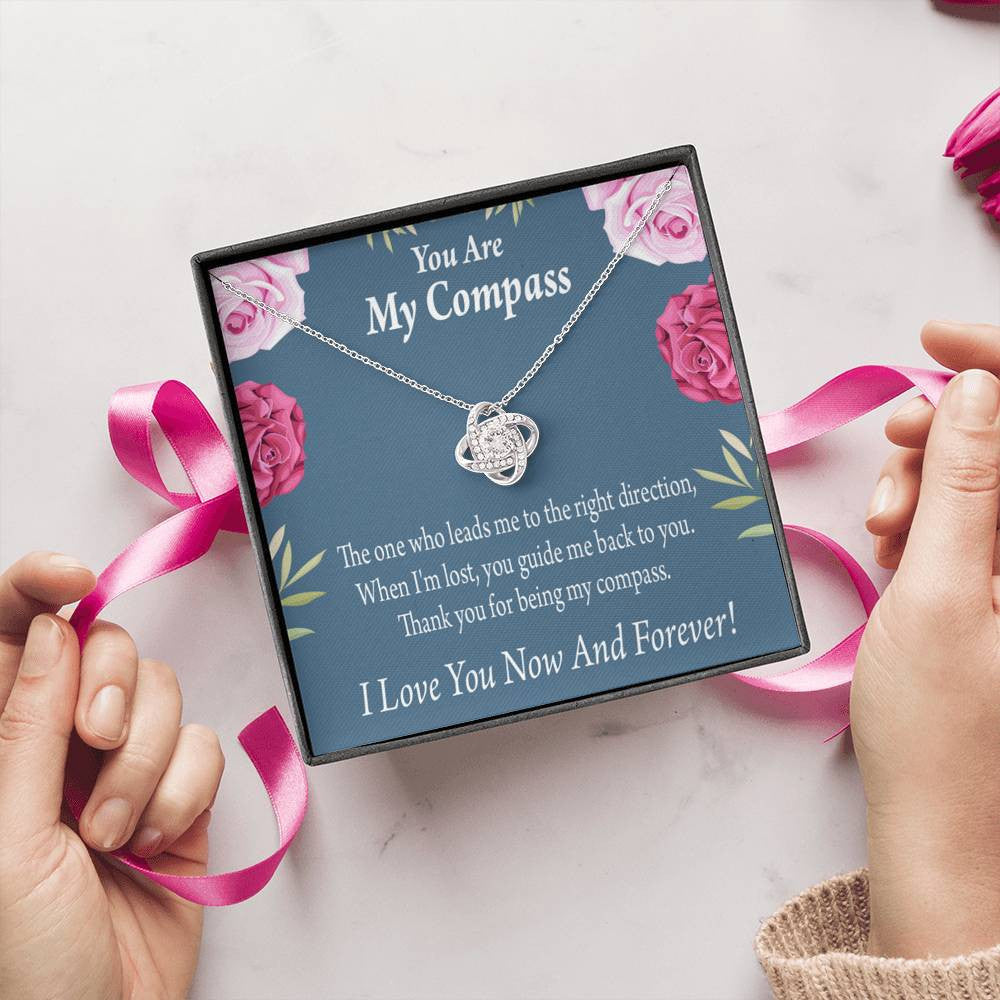 To My Wife Girlfriend You Are My Compass Love Knot Pendant Necklace Stainless Steel W Cz Stone - Luxury Love Knot Necklace Meanful Gift Idea For Her/Him