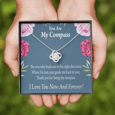 To My Wife Girlfriend You Are My Compass Love Knot Pendant Necklace Stainless Steel W Cz Stone - Luxury Love Knot Necklace Meanful Gift Idea For Her/Him