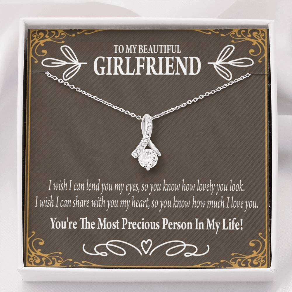 To My Girlfriend Precious Love Message Card W Mahogany Style Luxury Box Eternity Ribbon Stone Necklace - Alluring Beauty Necklace Gift For Her