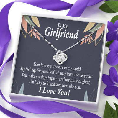 To My Girlfriend You Are My Treasure Love Knot Pendant Necklace Stainless Steel W Cz Stone - Luxury Love Knot Necklace Meanful Gift Idea For Her/Him