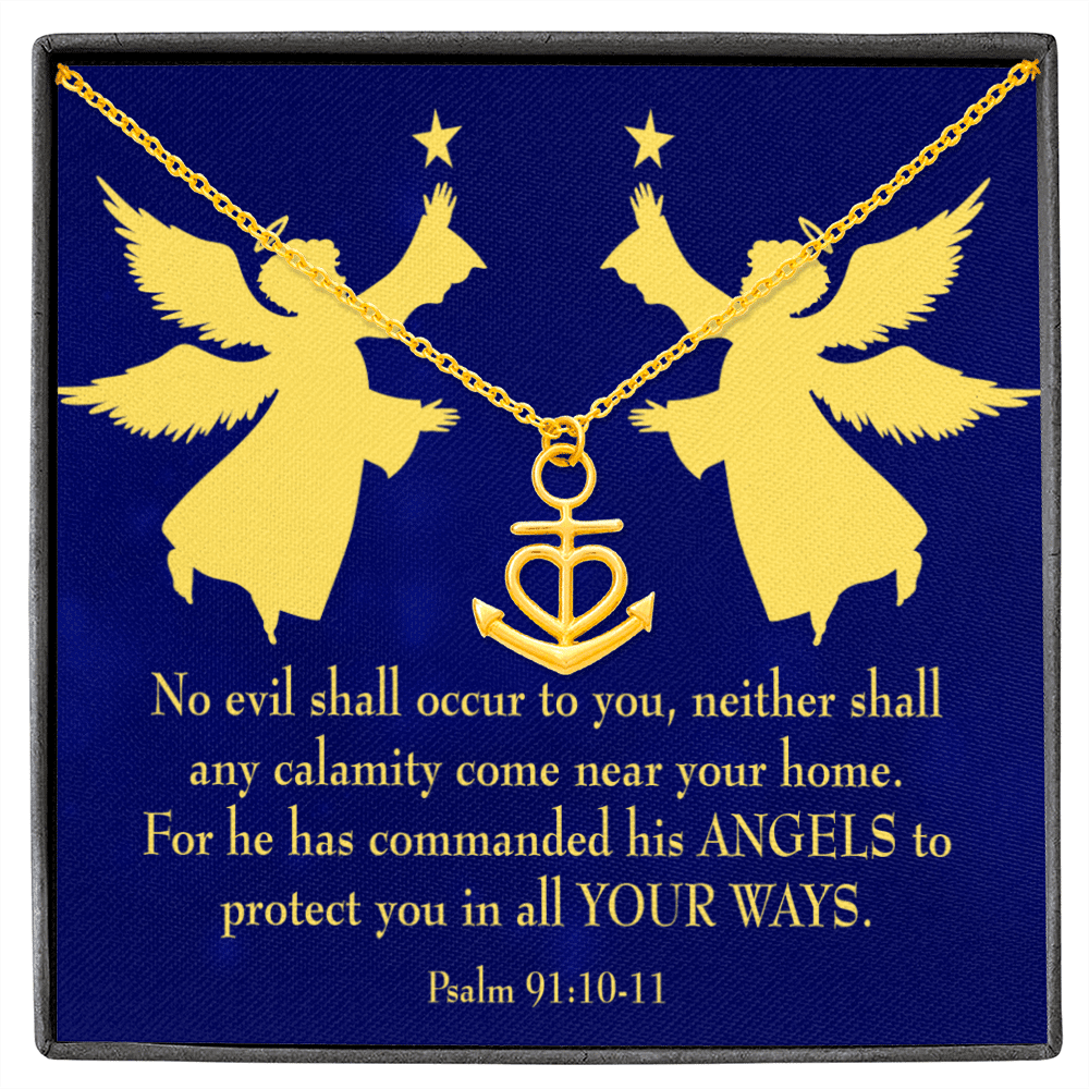 Psalm 91 Gift Gold Keepsake Scripture Card Anchor Pendant Stainless Steel Guardian Angels Quote - Anchor Necklace Love Messages Gifts