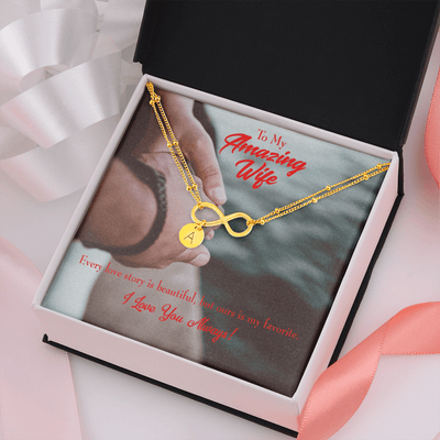 To My Wife Beautiful Love Story Infinity Bracelet With Initial Charms - Infinity Bracelet