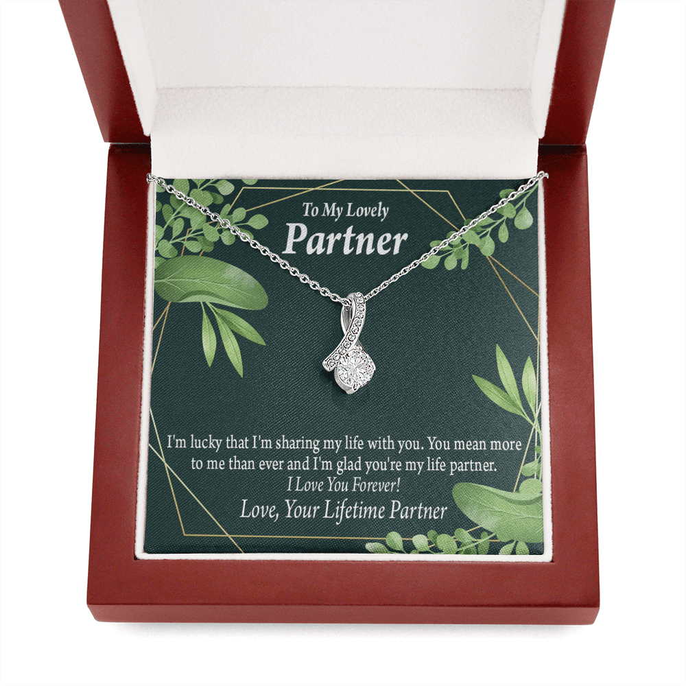 For My Partner Lucky To Have You Eternity Ribbon Stone Necklace 14K White Gold Keepsake Card Partner Gift - Alluring Beauty Necklace Gift For Her