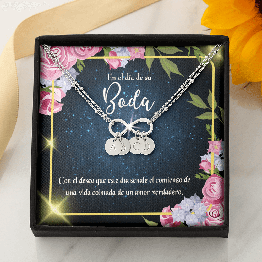 To My Wife En El D�a De Su Boda Infinity Bracelet With Initial Charms - Infinity Bracelet