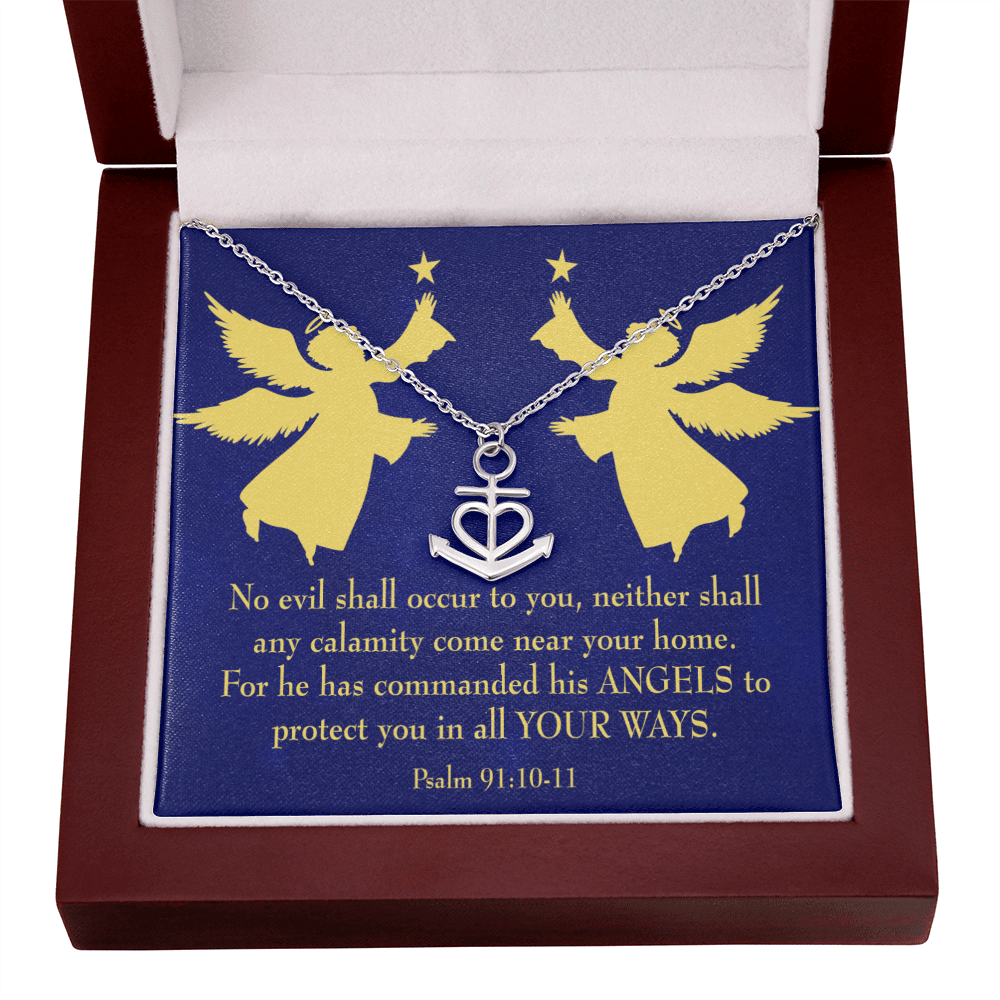 Psalm 91 Gift Gold Keepsake Scripture Card Anchor Pendant Stainless Steel Guardian Angels Quote - Anchor Necklace Love Messages Gifts