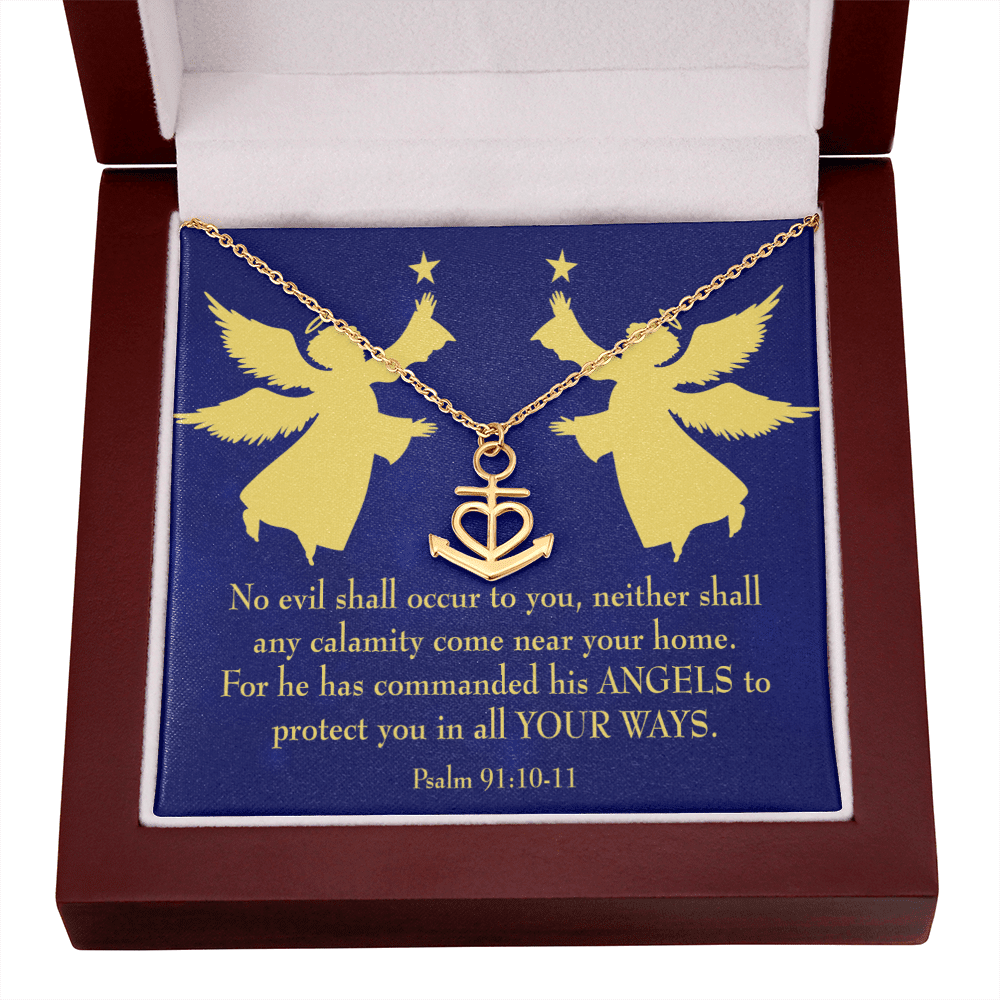 Psalm 91 Gift Gold Keepsake Scripture Card Anchor Pendant Stainless Steel Guardian Angels Quote - Anchor Necklace Love Messages Gifts