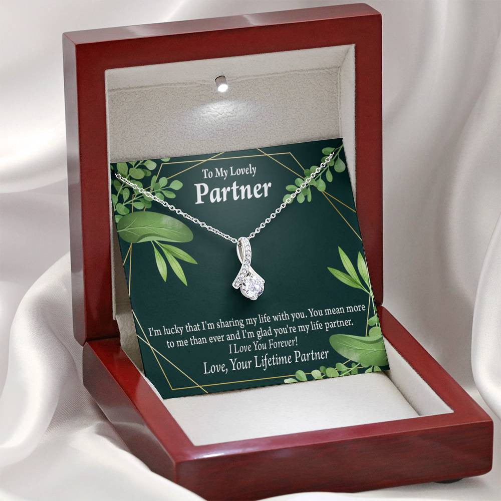For My Partner Lucky To Have You Eternity Ribbon Stone Necklace 14K White Gold Keepsake Card Partner Gift - Alluring Beauty Necklace Gift For Her