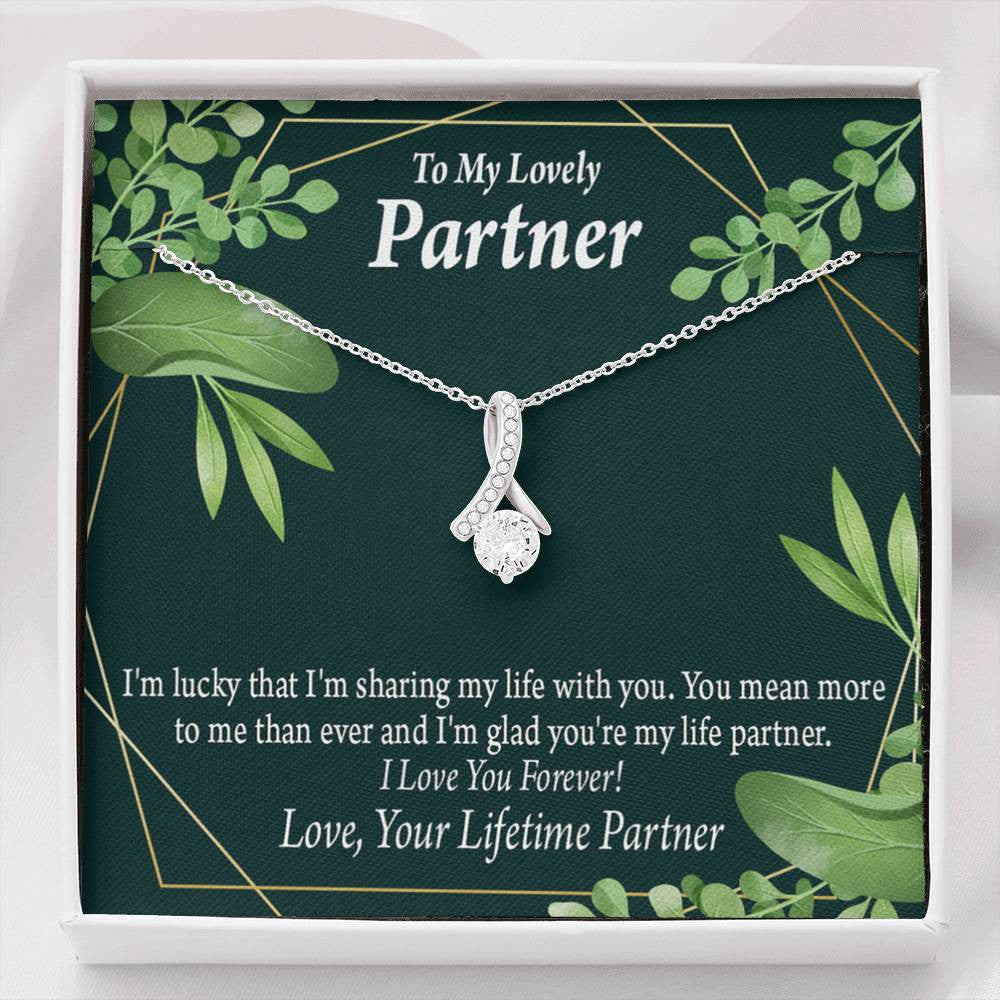 For My Partner Lucky To Have You Eternity Ribbon Stone Necklace 14K White Gold Keepsake Card Partner Gift - Alluring Beauty Necklace Gift For Her