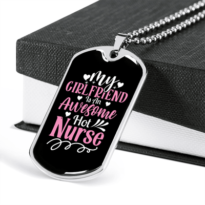 To My Girlfriend Awesome Nurse Girlfriend Necklace Stainless Steel or 18k Gold Dog Tag 24" Chain - Luxury Love Messages Dog Tag Gifts For Man, Woman