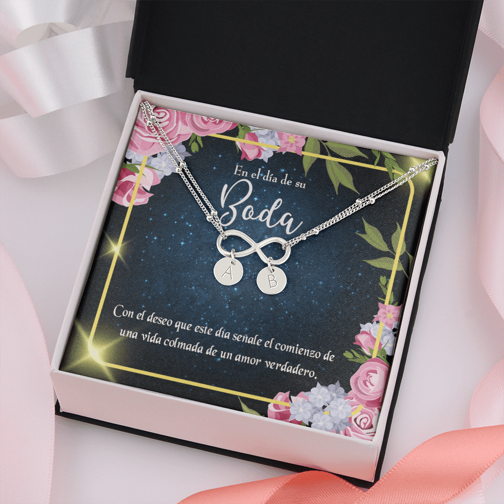 To My Wife En El D�a De Su Boda Infinity Bracelet With Initial Charms - Infinity Bracelet