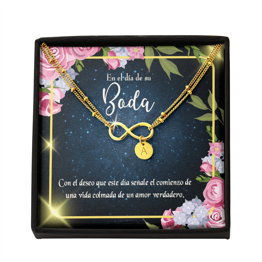 To My Wife En El D�a De Su Boda Infinity Bracelet With Initial Charms - Infinity Bracelet