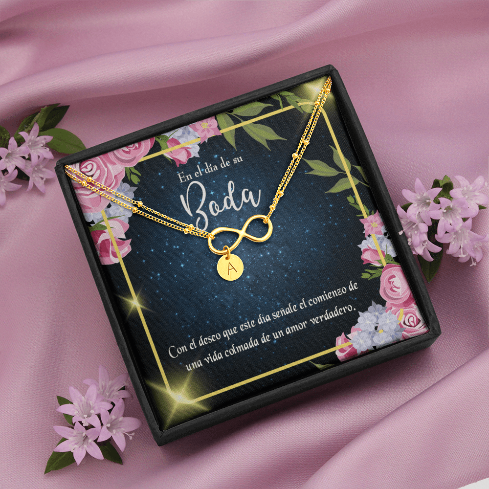 To My Wife En El D�a De Su Boda Infinity Bracelet With Initial Charms - Infinity Bracelet